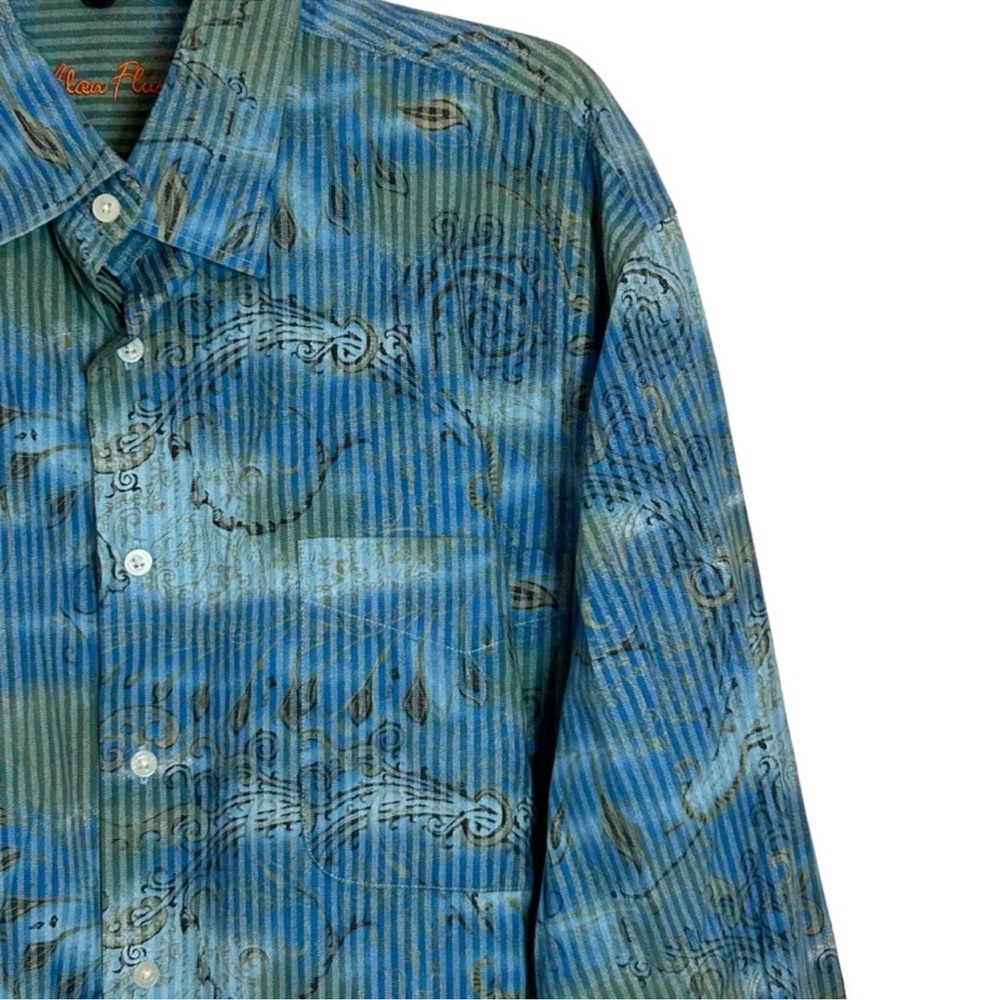 ‼️SOLD‼️ ALAN FLUSSER Blue Paisley Print Long Sleeve Button Down Shirt - Picture 4 of 11